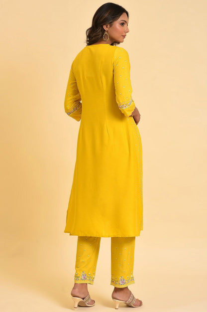 W for Woman Yellow Glitter Printed A-Line kurta