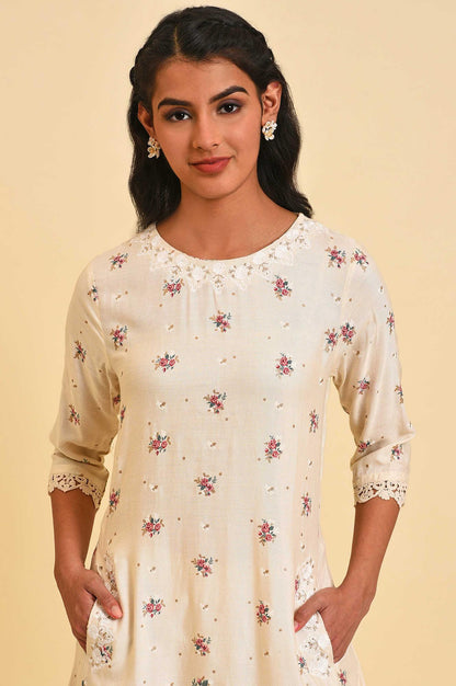 W for Woman Ecru Glitter Floral Print Mix kurta