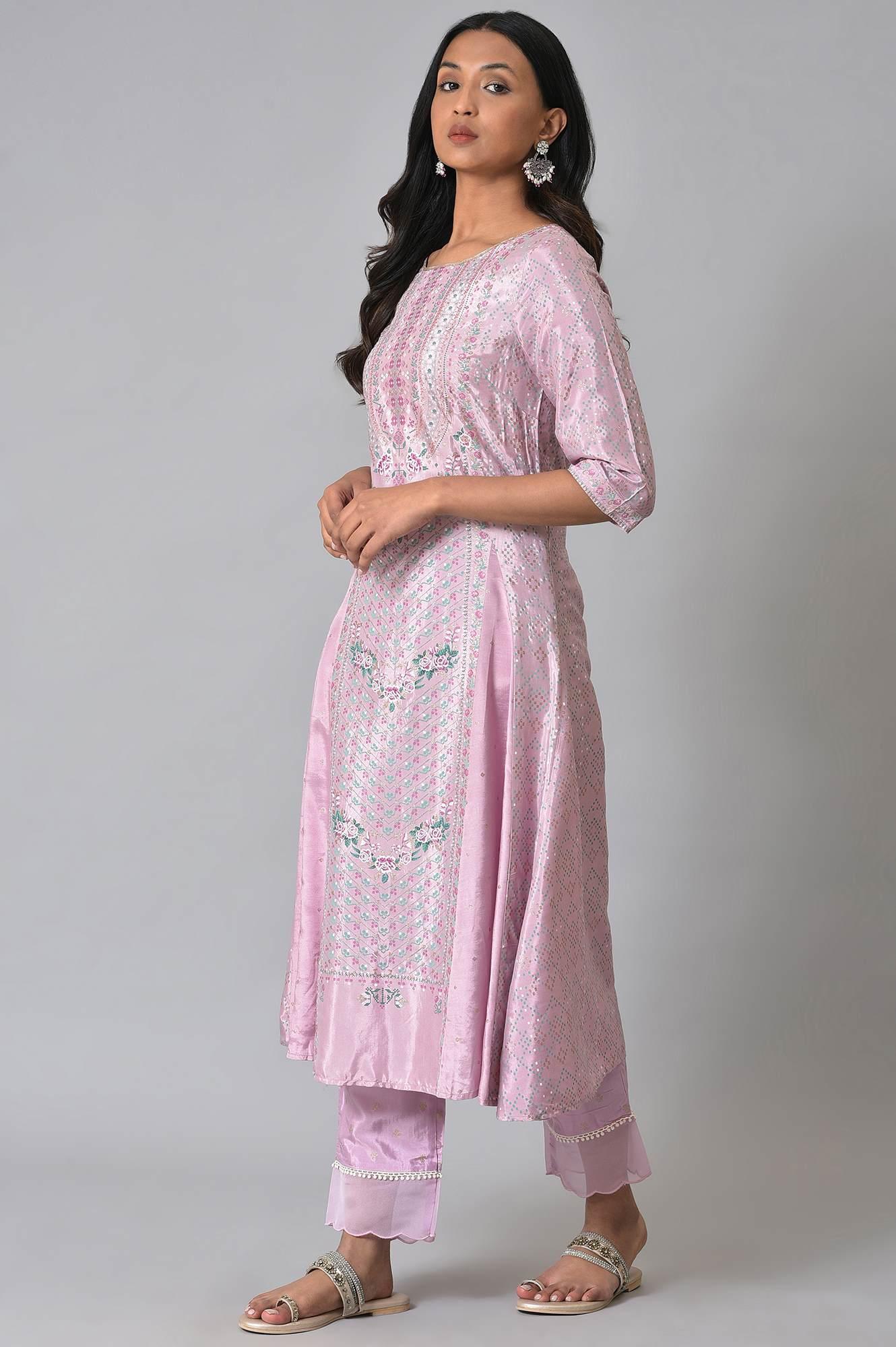 W for Woman Light Purple A-Line Shatung kurta