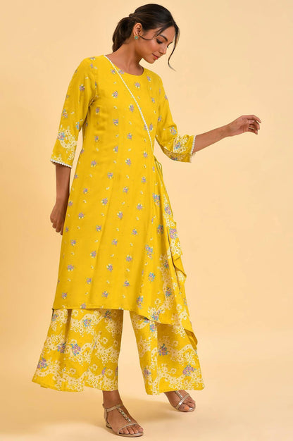 W for Woman Yellow Glitter Printed Angrakha Jumpsuit
