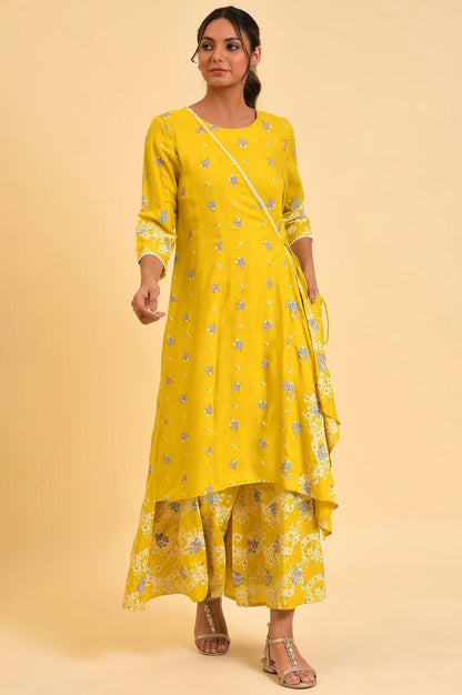 W for Woman Yellow Glitter Printed Angrakha Jumpsuit