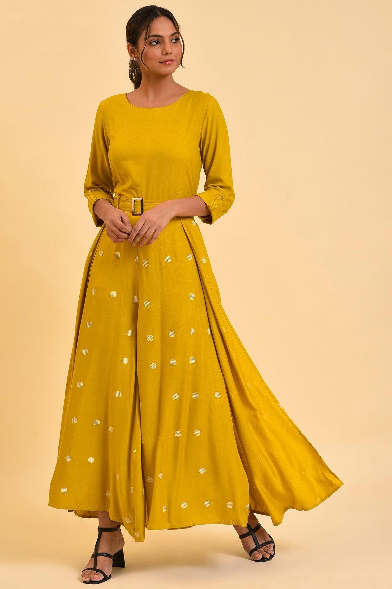 W for Woman Yellow Polka Dot Jumpsuit with Belt