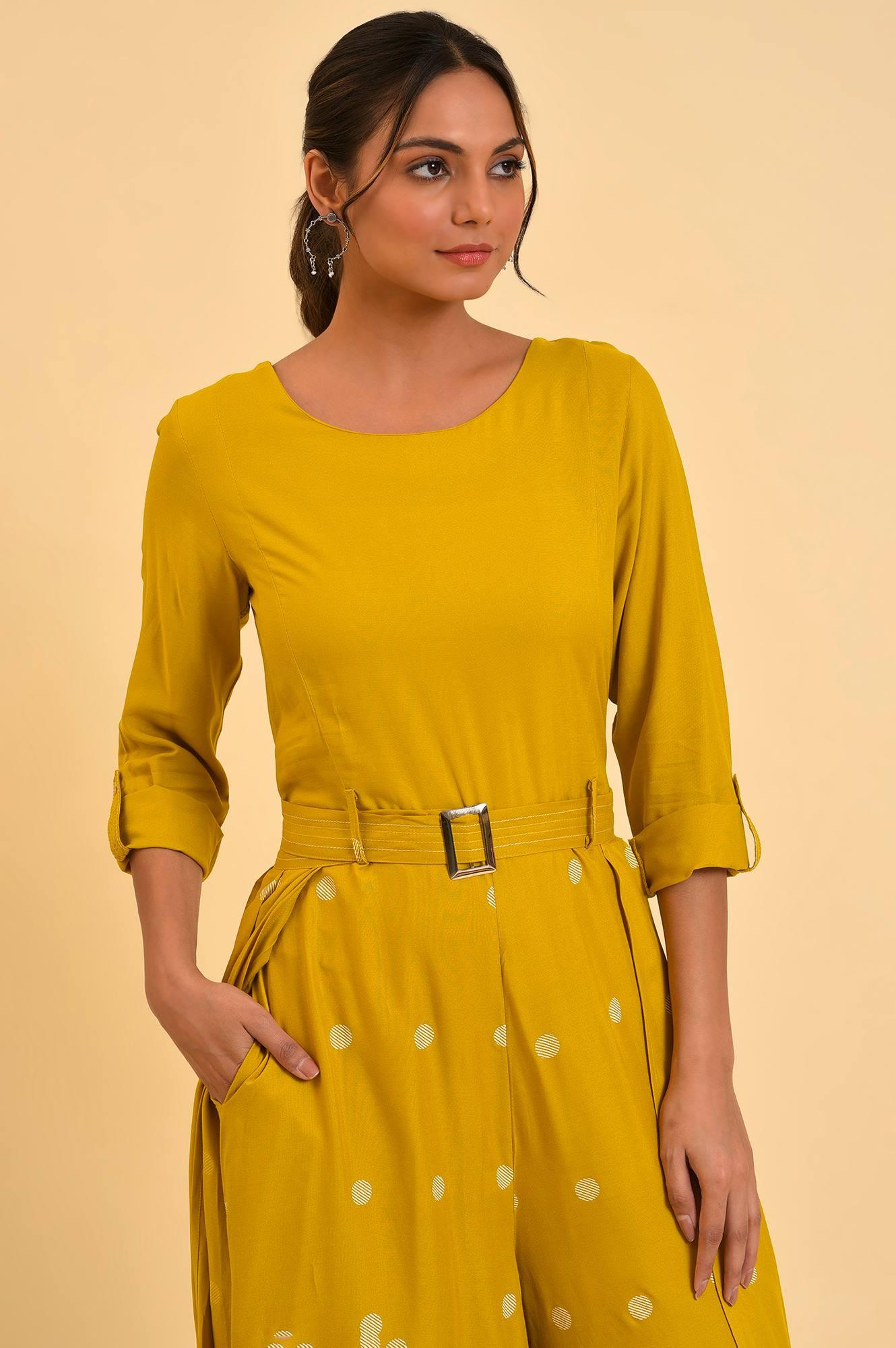 W for Woman Yellow Polka Dot Jumpsuit with Belt