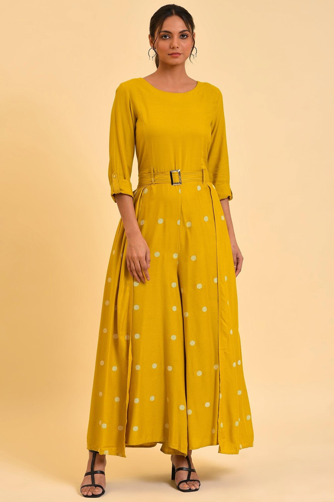 W for Woman Yellow Polka Dot Jumpsuit with Belt