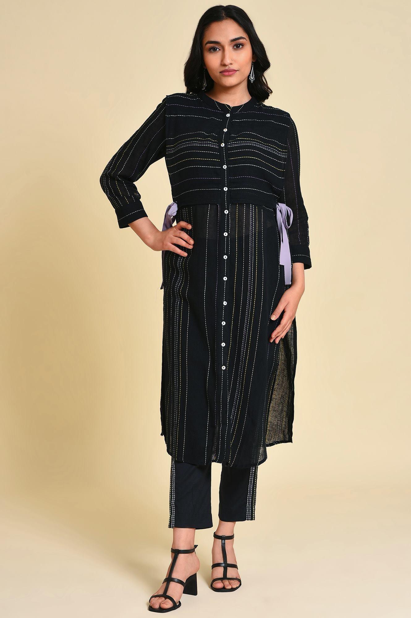W for Woman Black Mock Vest Plus Size kurta