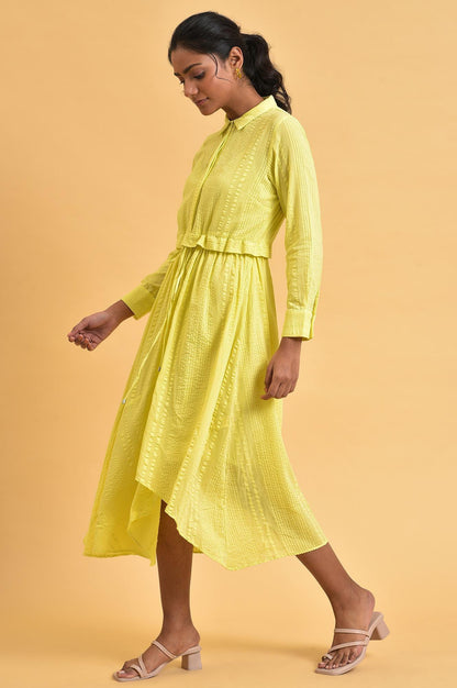 W for Woman Green Gathered Shirt Collar Dress