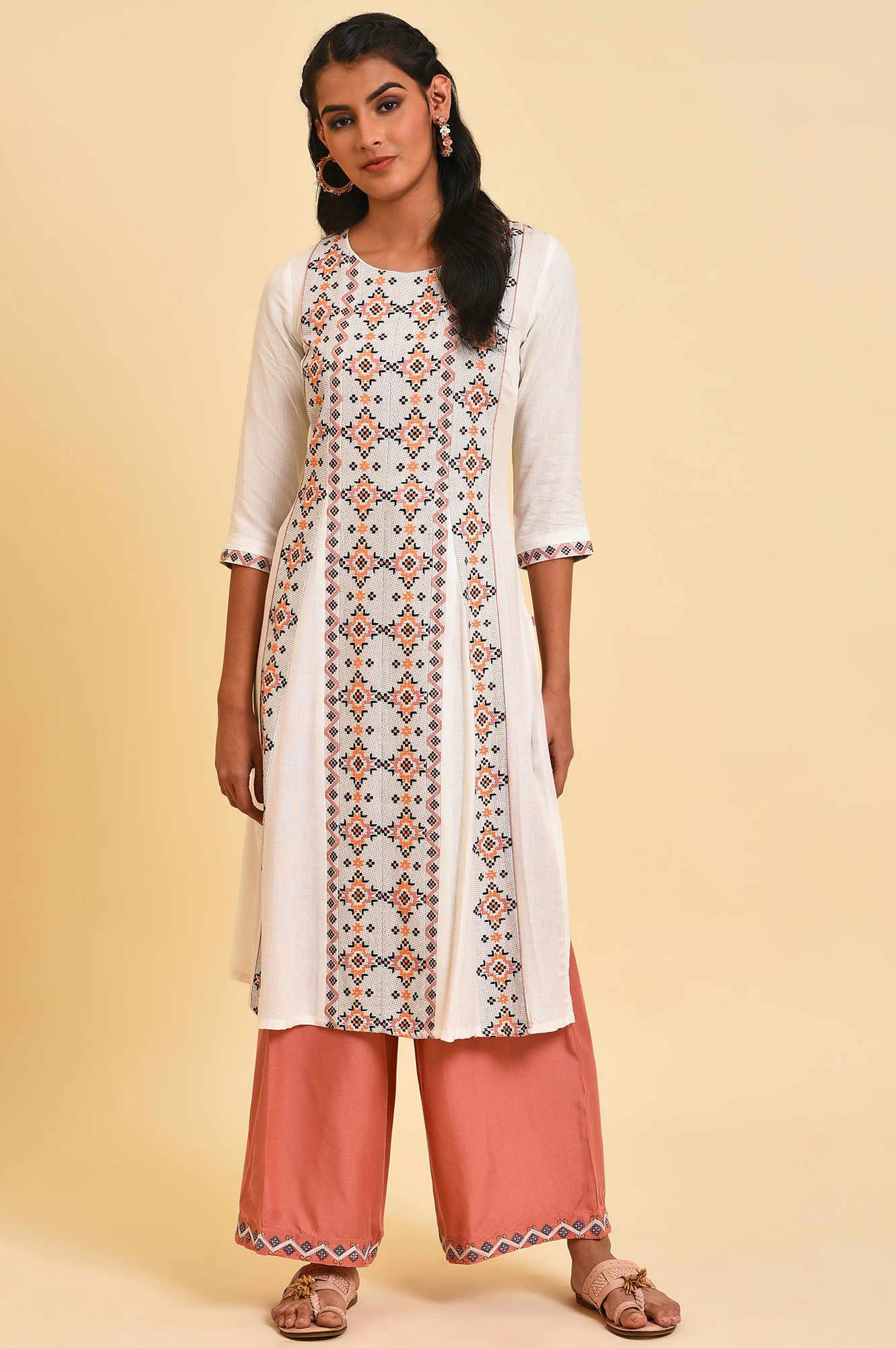 W for Woman Ecru Geometric Print Plus Size Summer kurta