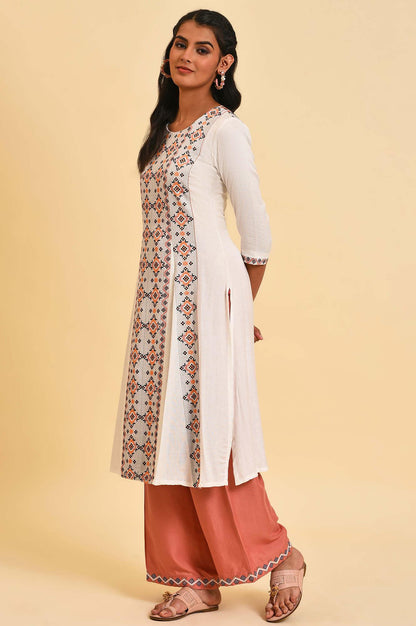 W for Woman Ecru Geometric Print Round Neck Summer kurta