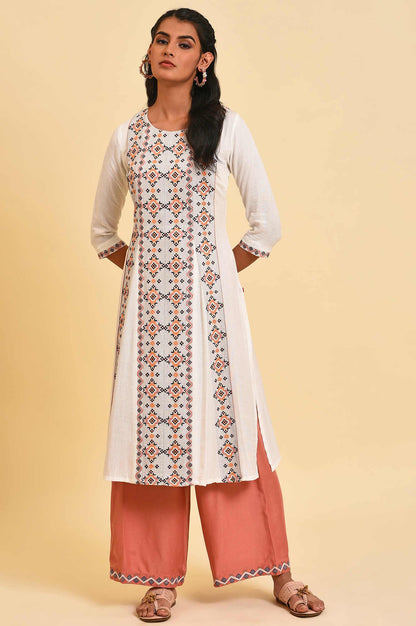 W for Woman Ecru Geometric Print Round Neck Summer kurta