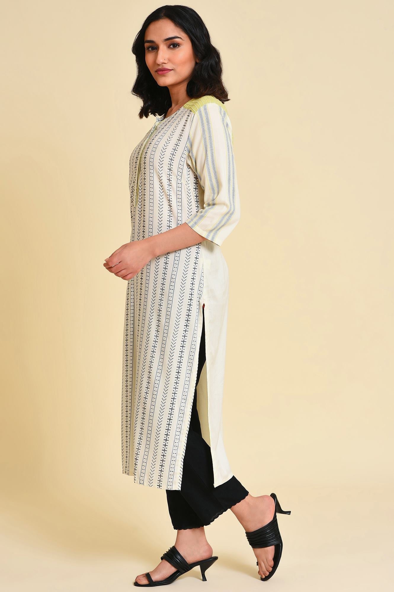 W for Woman Ecru Graphic Printed kurta