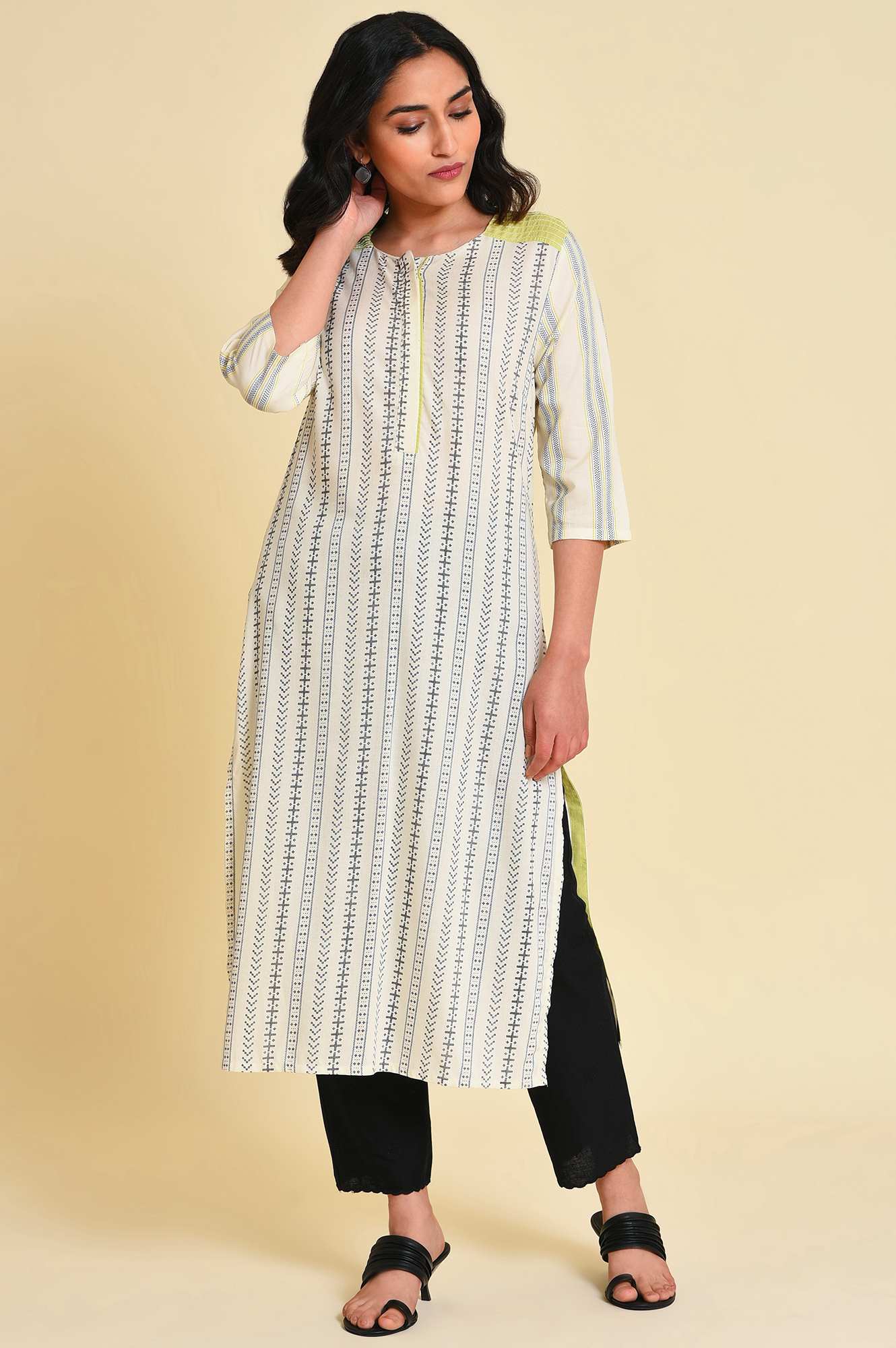 W for Woman Ecru Graphic Printed kurta