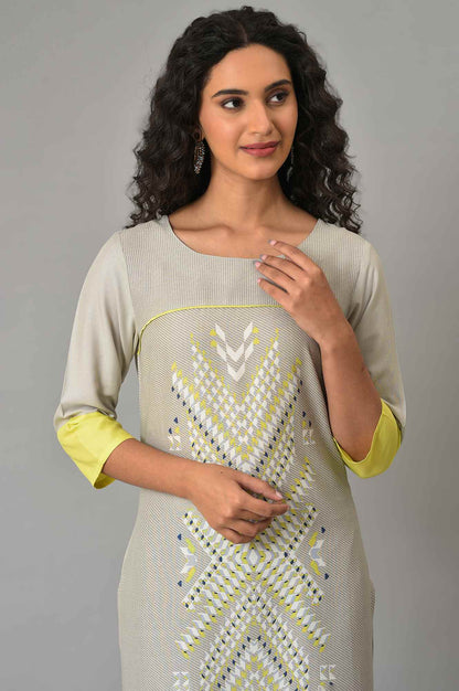 W for Woman Light Grey Geometric Printed Rayon Straight Kurta and Slim Pant Set