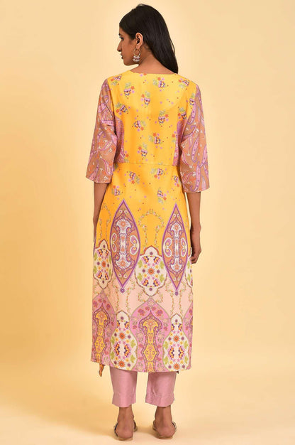 W for Woman Yellow Handkerchief Patterned Cut Placement kurta