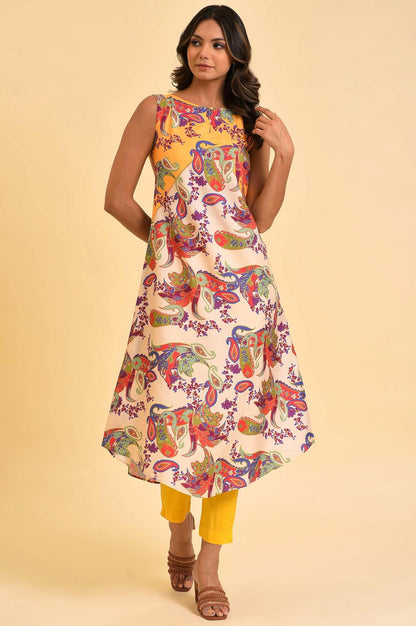 W for Woman Yellow Scarf Patterned Printed kurta