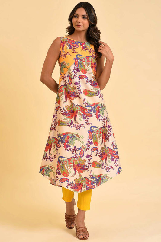 W for Woman Yellow Scarf Patterned Printed kurta