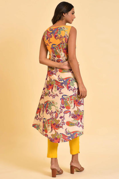 W for Woman Yellow Scarf Patterned Printed kurta