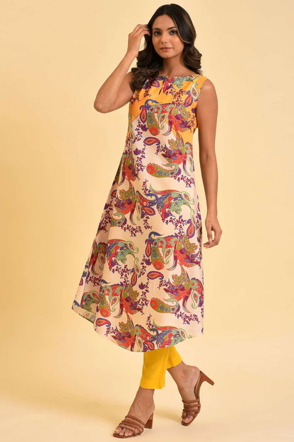 W for Woman Yellow Scarf Patterned Printed kurta
