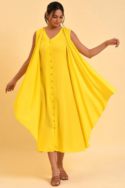 W for Woman Yellow Sleeveless Draped Polyester Dress