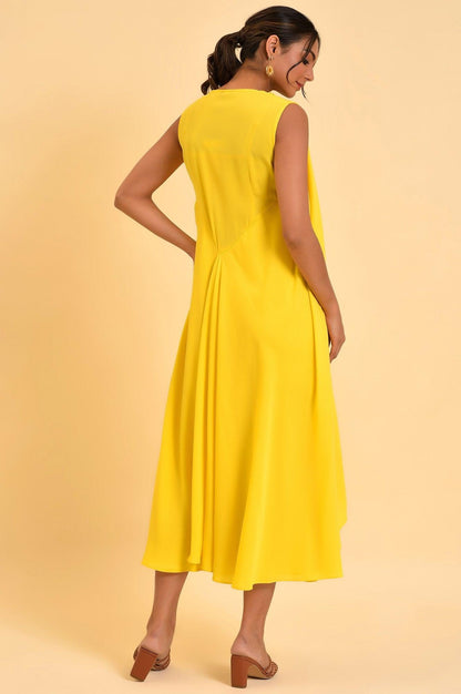 W for Woman Yellow Sleeveless Draped Polyester Dress