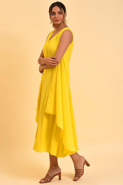 W for Woman Yellow Sleeveless Draped Polyester Dress