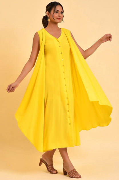 W for Woman Yellow Sleeveless Draped Polyester Dress