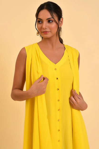 W for Woman Yellow Sleeveless Draped Polyester Dress