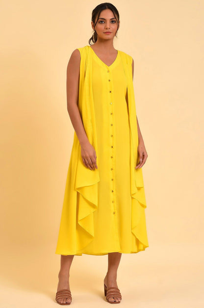 W for Woman Yellow Sleeveless Draped Polyester Dress