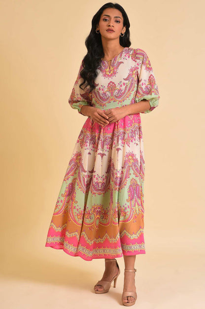 W for Woman Soft Multi-Coloured Paisley Printed Panelled Dress