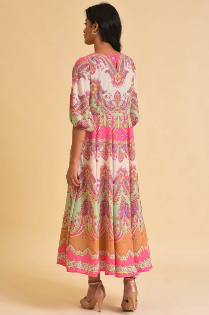 W for Woman Soft Multi-Coloured Paisley Printed Panelled Dress