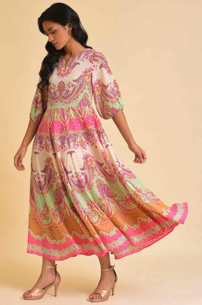 W for Woman Soft Multi-Coloured Paisley Printed Panelled Dress