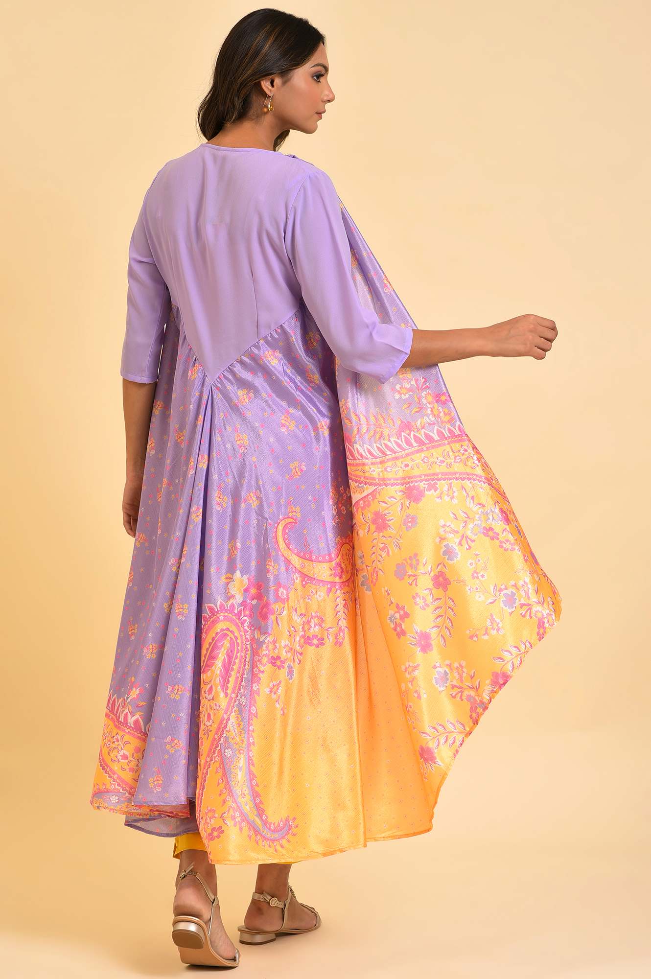 W for Woman Purple Solid kurta With Stitched Drape