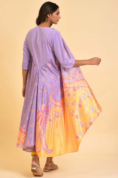 W for Woman Purple Solid kurta With Stitched Drape