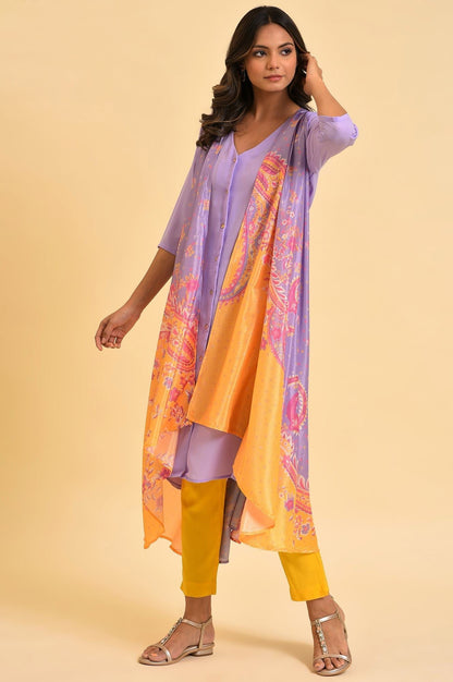 W for Woman Purple Solid kurta With Stitched Drape