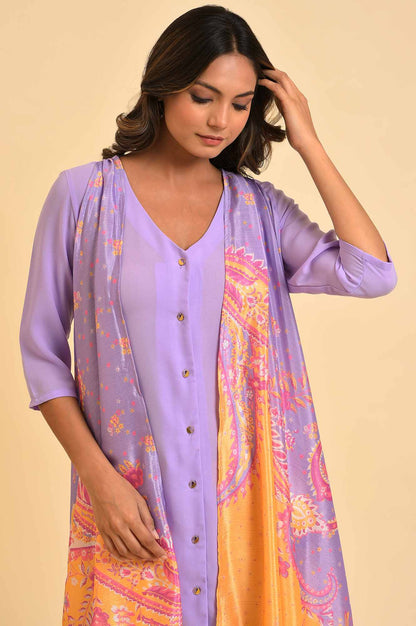W for Woman Purple Solid kurta With Stitched Drape