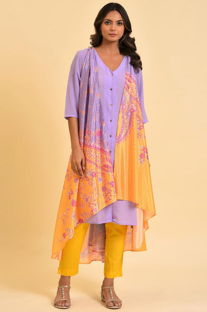 W for Woman Purple Solid kurta With Stitched Drape
