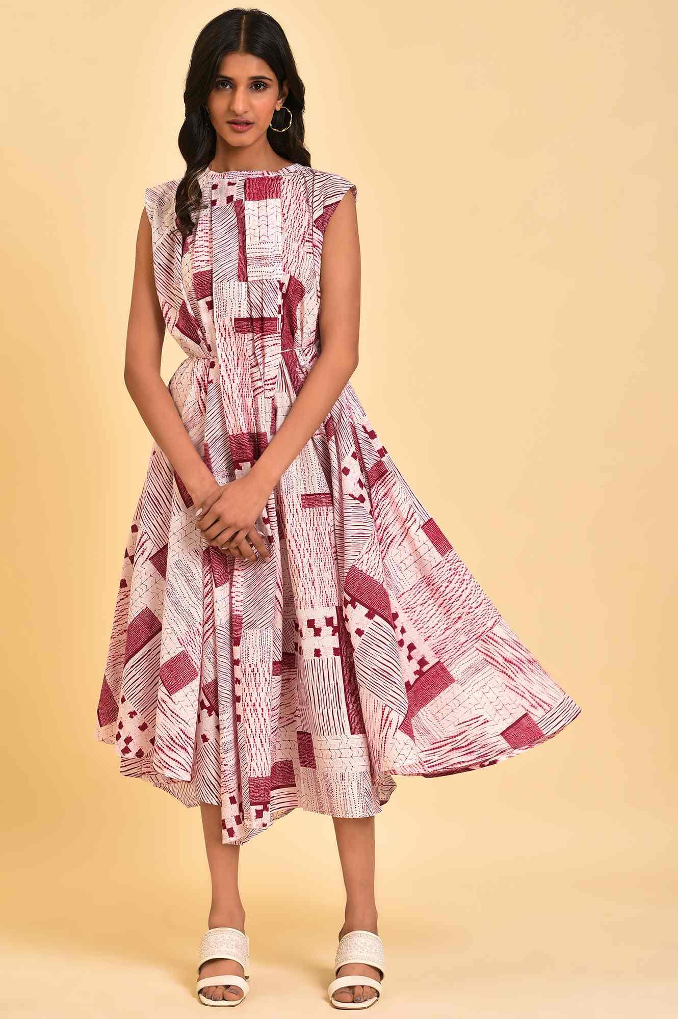 W for Woman Red Abstract Printed Flared Vacay Dress