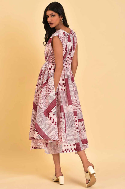 W for Woman Red Abstract Printed Flared Vacay Dress