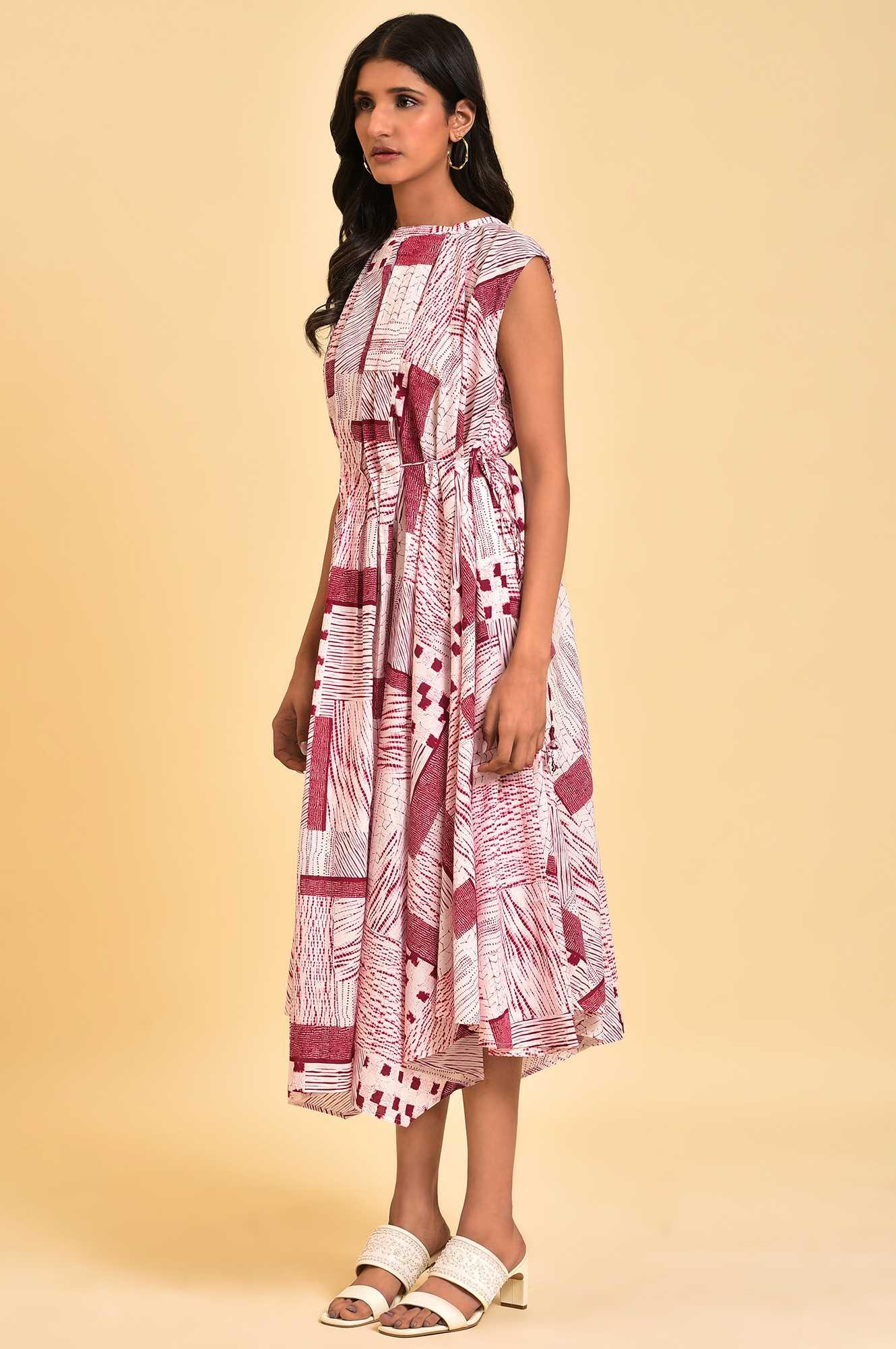 W for Woman Red Abstract Printed Flared Vacay Dress