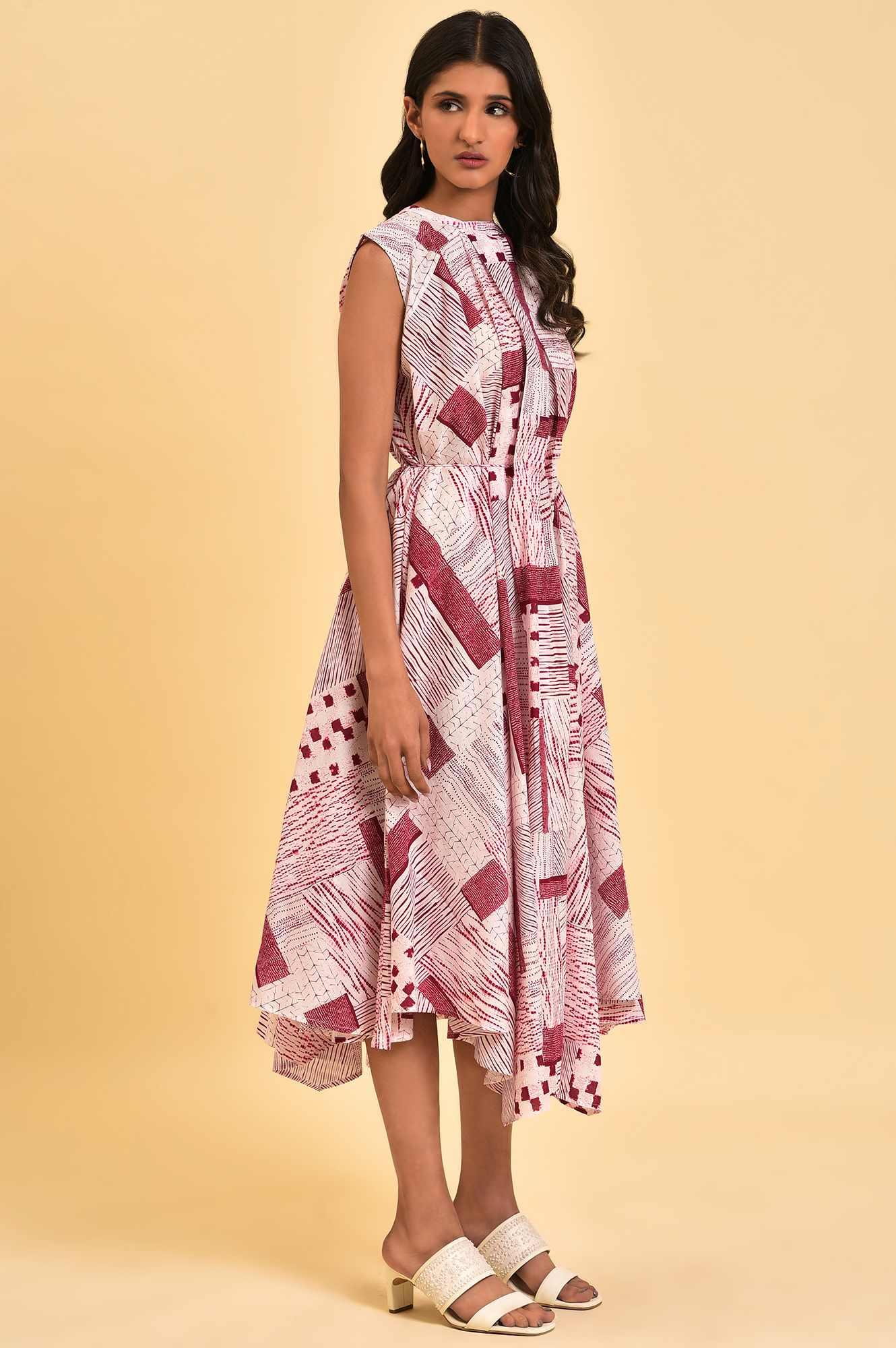 W for Woman Red Abstract Printed Flared Vacay Dress