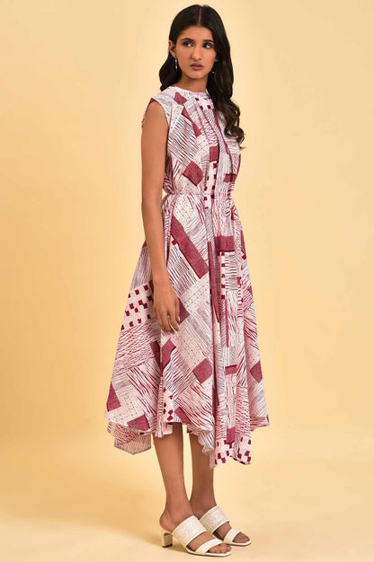 W for Woman Red Abstract Printed Flared Vacay Dress