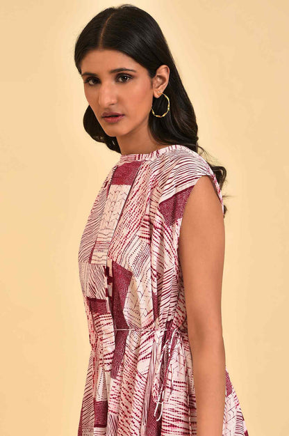 W for Woman Red Abstract Printed Flared Vacay Dress