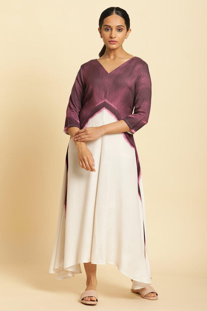 W for Woman Purple And White Placement Print Asymmetrical Dress