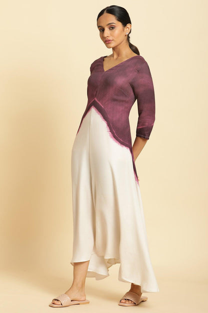 W for Woman Purple And White Placement Print Asymmetrical Dress
