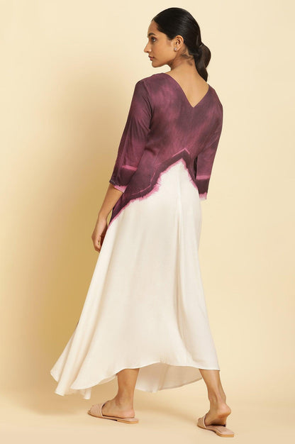 W for Woman Purple And White Placement Print Asymmetrical Dress