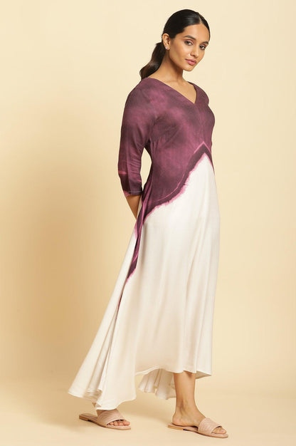 W for Woman Purple And White Placement Print Asymmetrical Dress