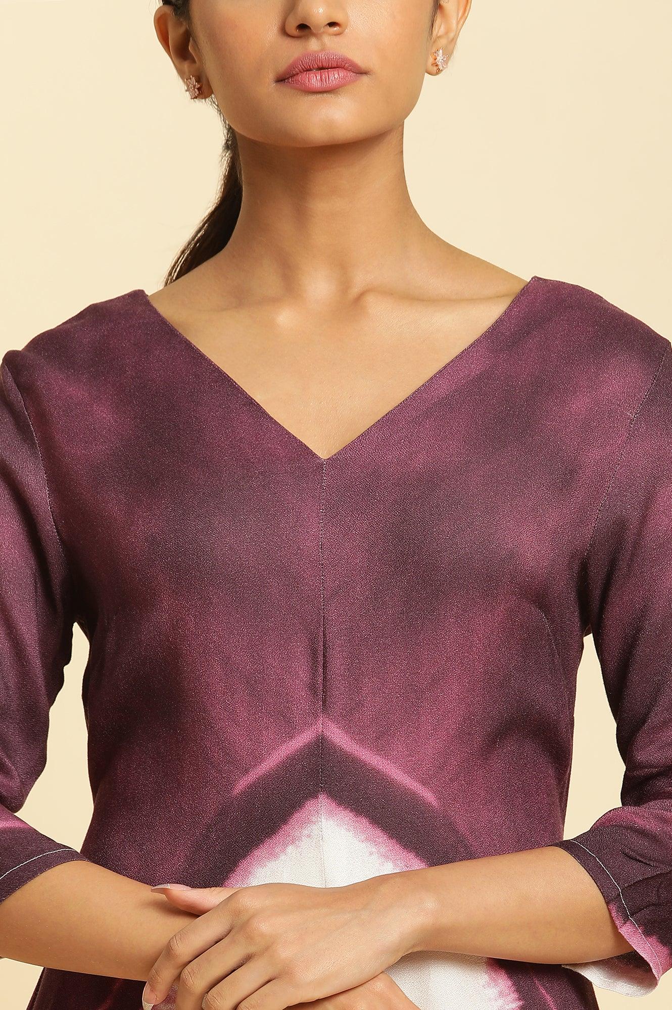 W for Woman Purple And White Placement Print Asymmetrical Dress