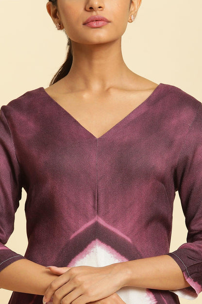 W for Woman Purple And White Placement Print Asymmetrical Dress