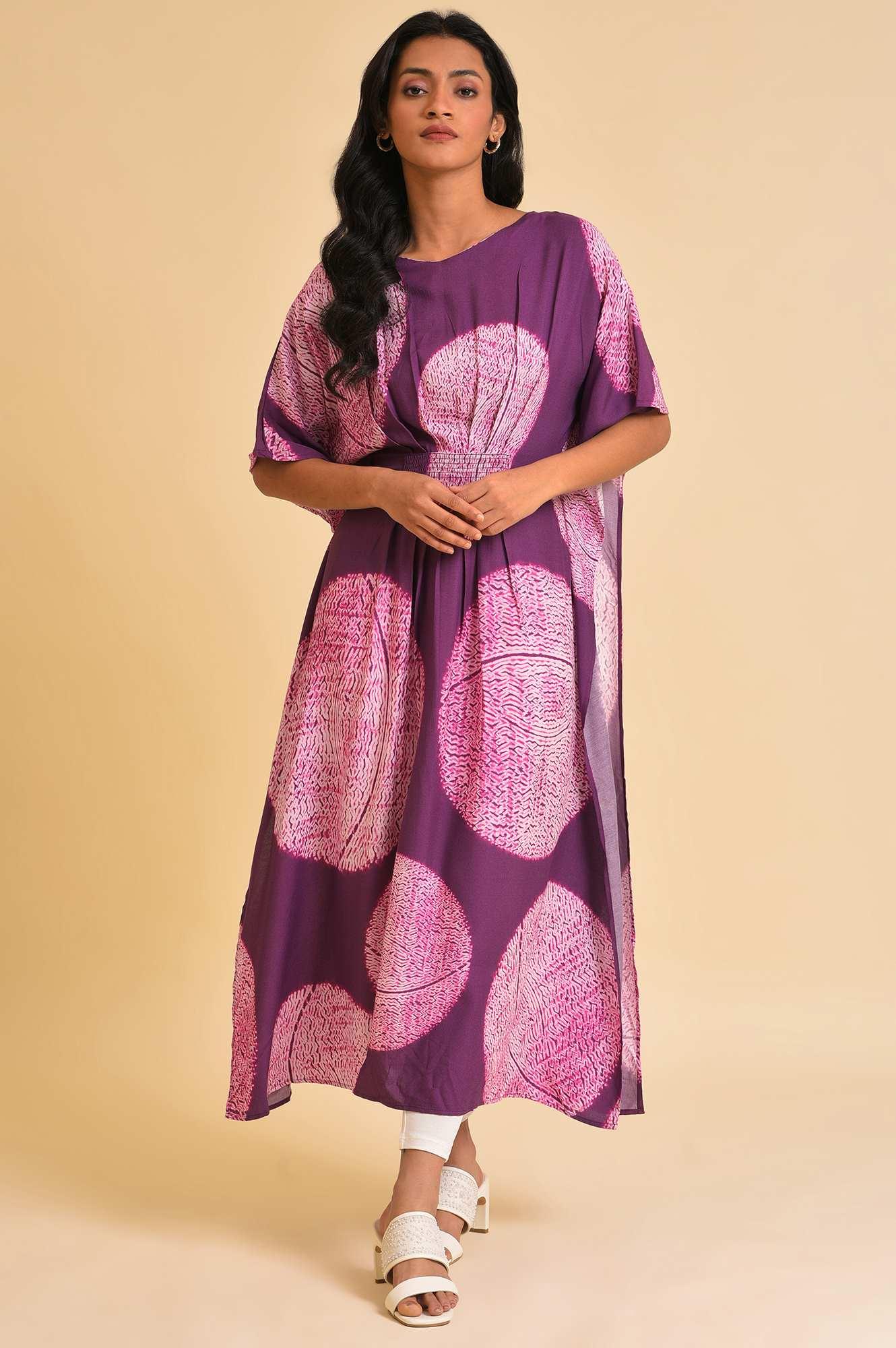 W for Woman Purple Bold Graphic Printed Kaftan With Back Tie Up
