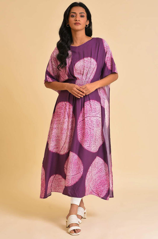 W for Woman Purple Bold Graphic Printed Kaftan With Back Tie Up