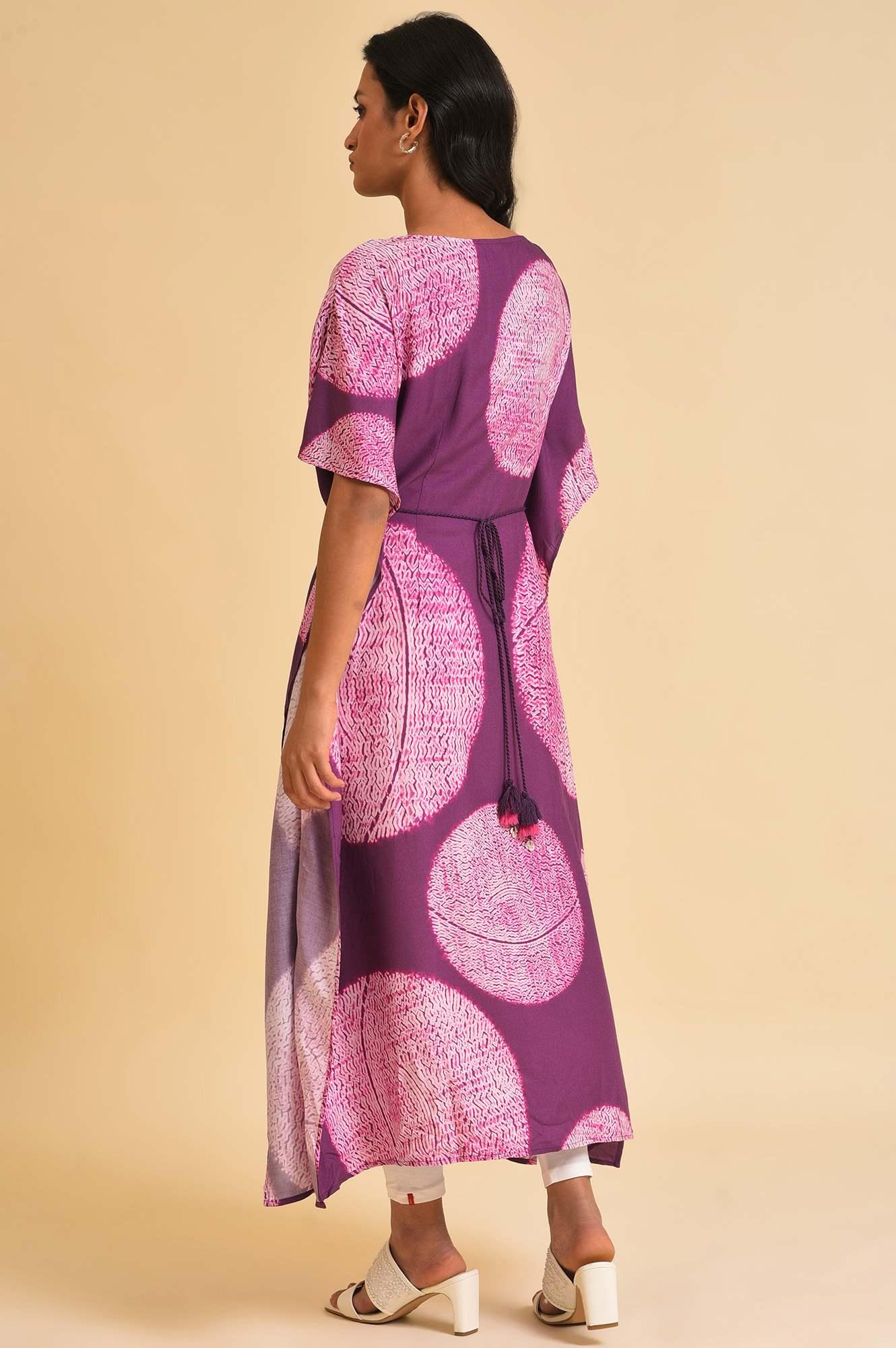 W for Woman Purple Bold Graphic Printed Kaftan With Back Tie Up